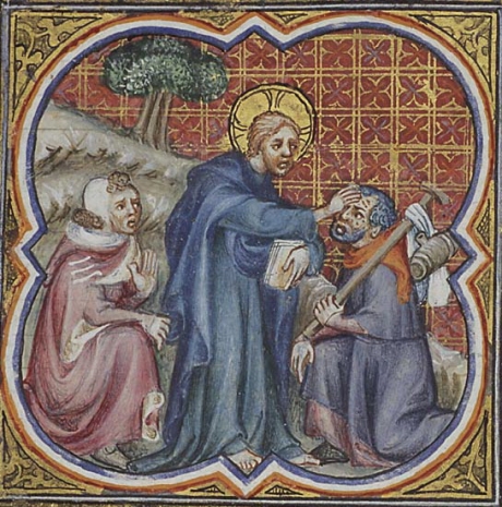 Illustrator of Petrus Comestor's Bible Historiale, Jesus healing the leper, De Koninklijke Bibliotheek, The Hague, 1372.jpg