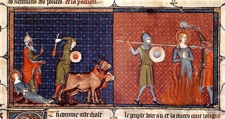 1335+mahiet et collab._Martyrdom of St. Lucy_ speculum historiale by Vincentius Bellavacensis_French_Paris_c.1334_BNF_Arsenal 5080, fol. 281.jpg